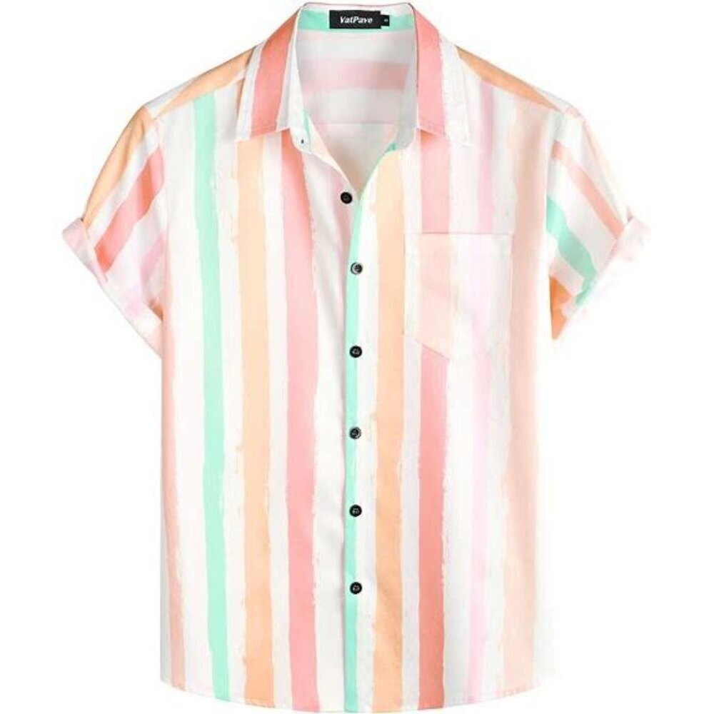 NWT Vatpave Men's Striped Summer Shirts Casual Button-Down Stylish Shirt Size XL